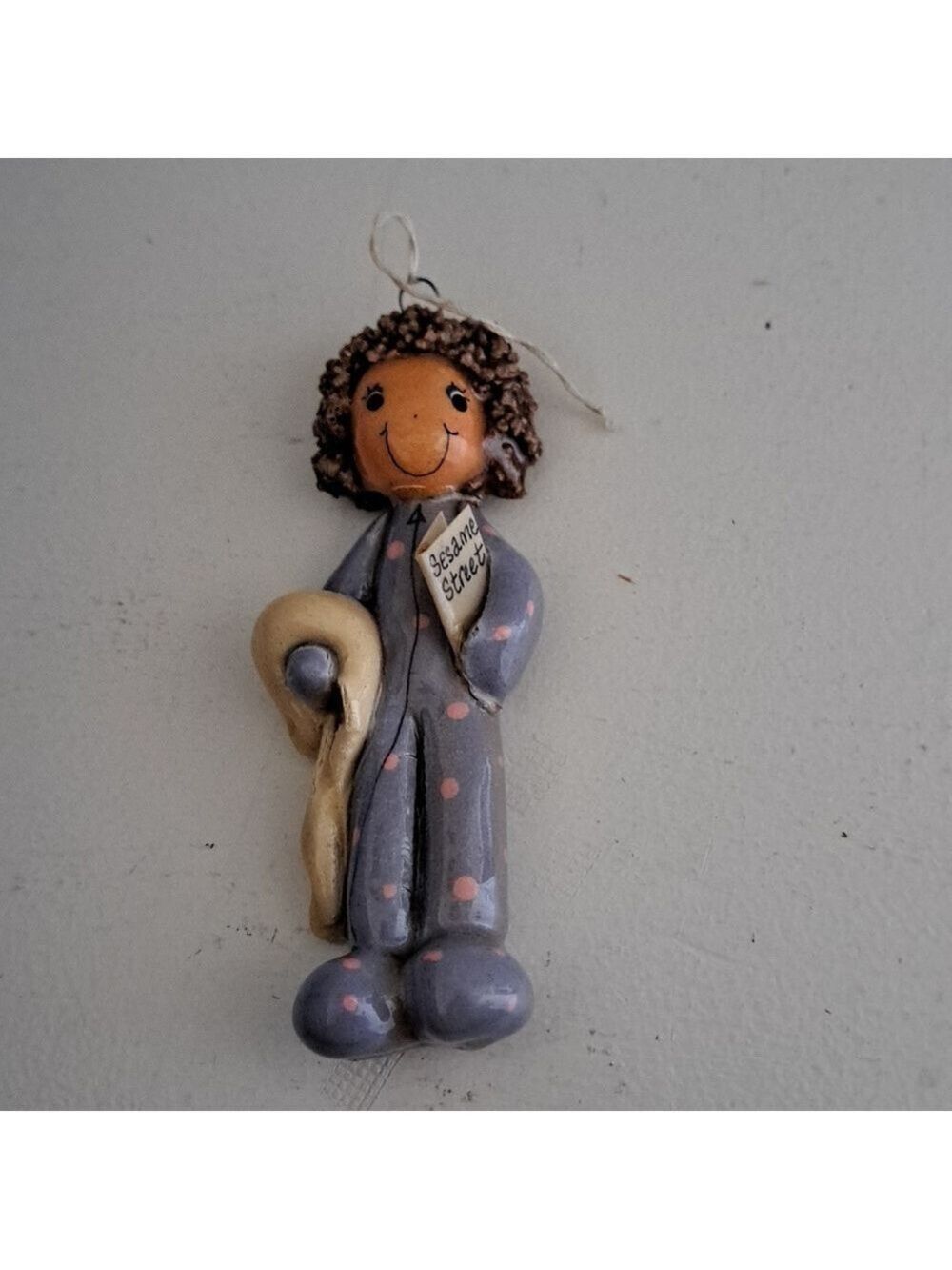 VTG Judy Caron BREAD DOUGH ornament girl bedtime Sesame Street book polka dots